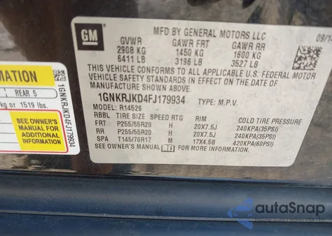 2015 Chevrolet Traverse Ltz z USA, uszkodzony, nr VIN 1GNKRJKD4FJ179934